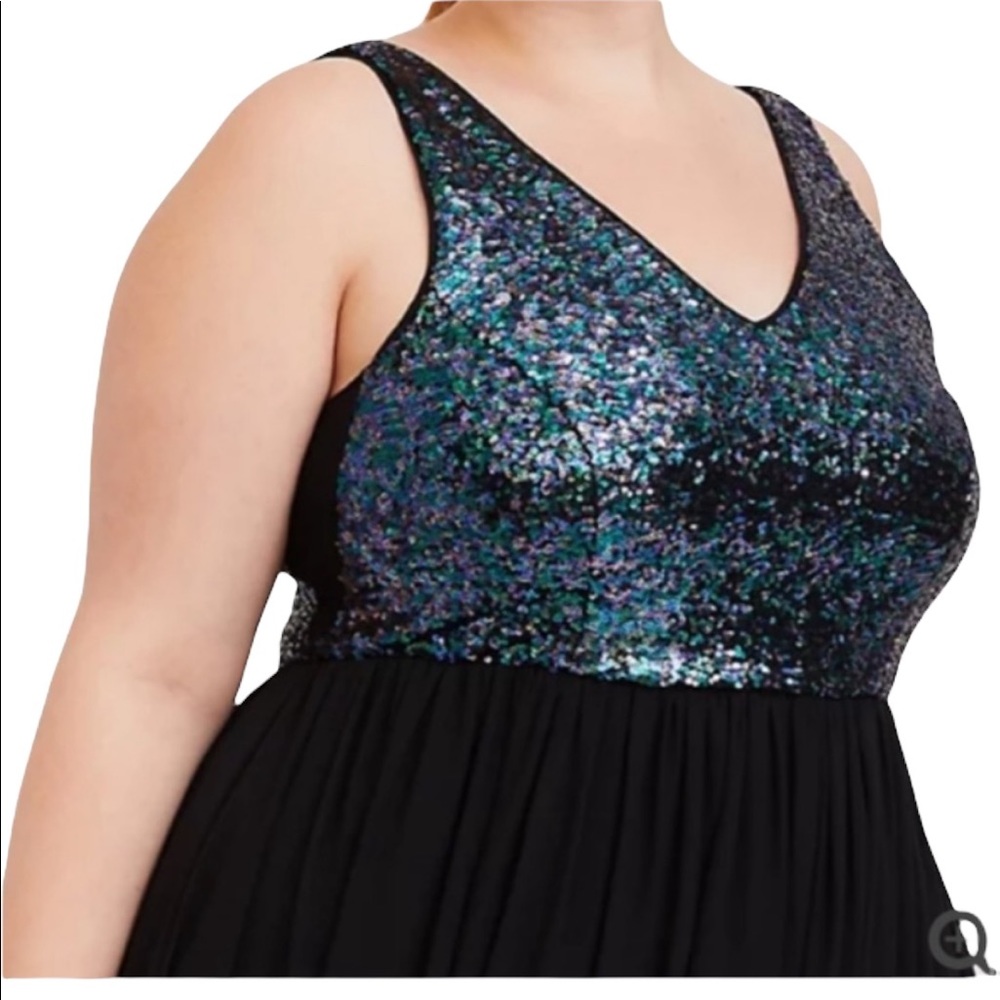 Torrid Sequin V Neck Chiffon Sleeveless Party Fit & Flare Midi Skater Dress - Picture 4 of 16